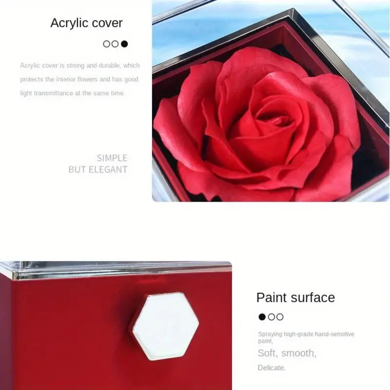 (⏰ Valentine Special: Limited Stock)🌹Eternally Preserved Rotating Rose Box - W/ Beautiful Heart Necklace 💎✨