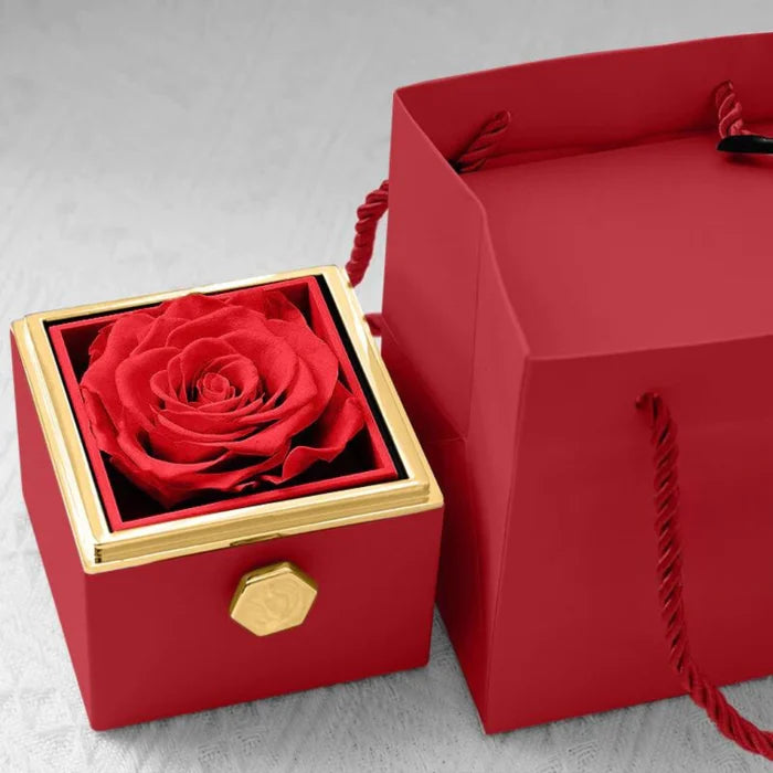 (⏰ Valentine Special: Limited Stock)🌹Eternally Preserved Rotating Rose Box - W/ Beautiful Heart Necklace 💎✨