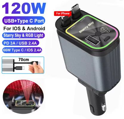 4 IN 1 Retractable Super Fast Car Phone Charger